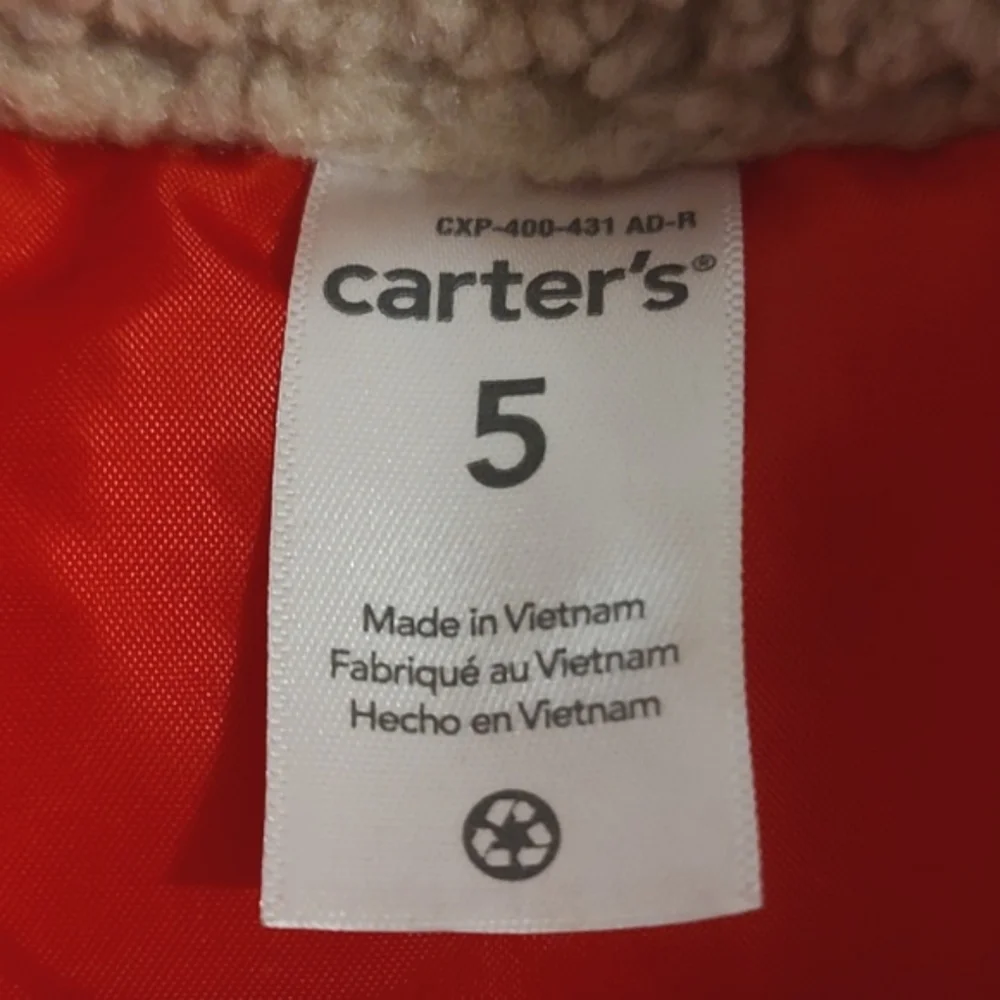 Carter's Little Boys Insulated Zip-Up Puffer Vest Red Black Corduroy Sherpa 5